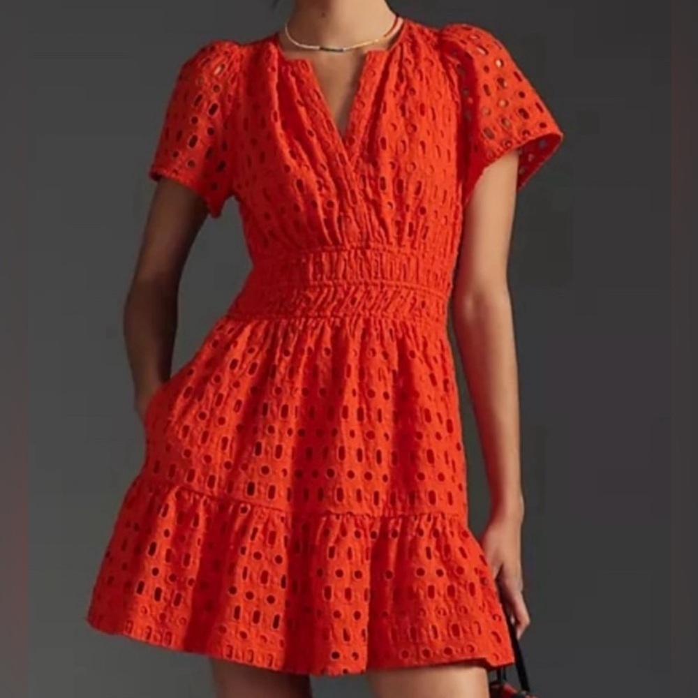Anthropology Somerset Orange Mini Dress: Eyelet Edition | Small